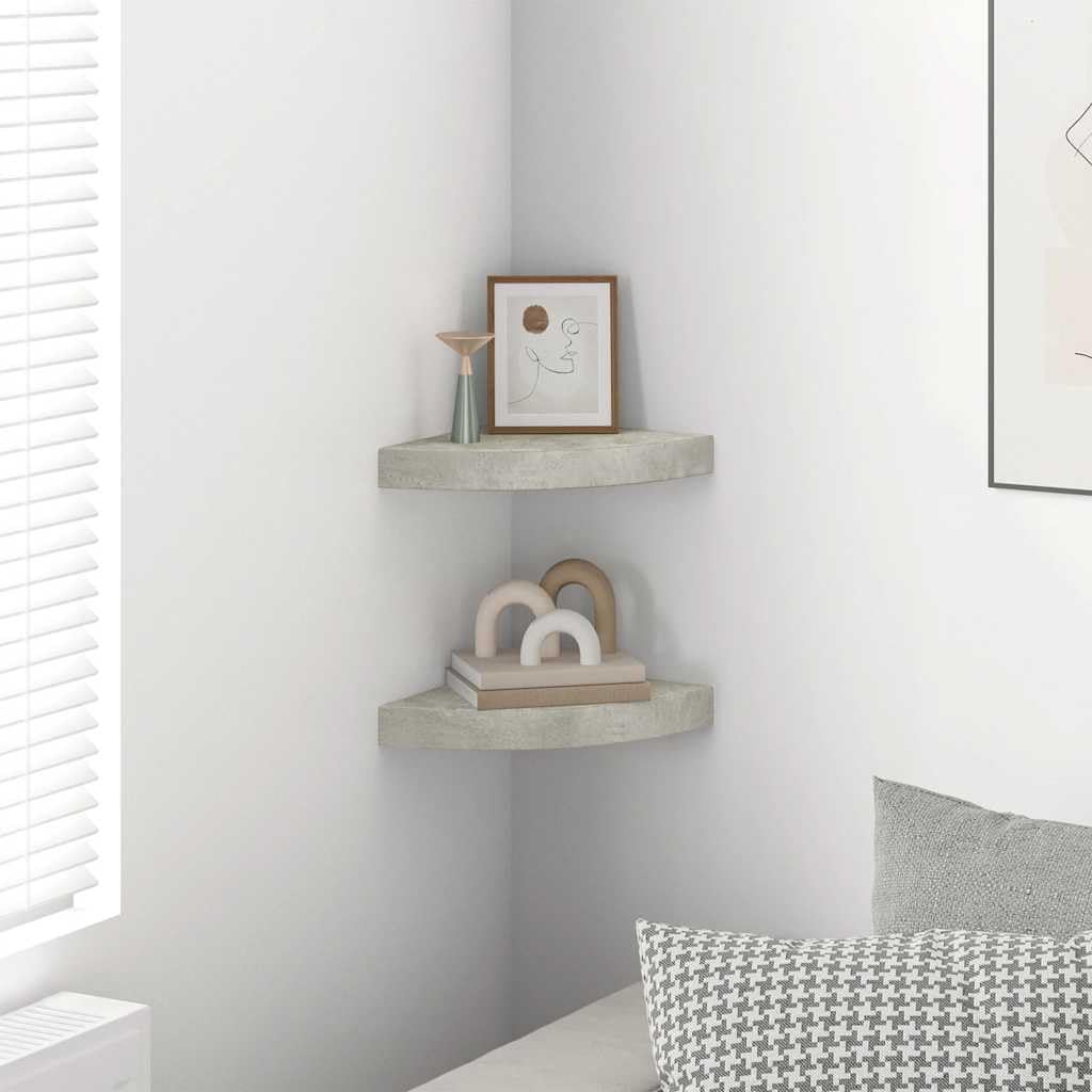 Set 2 Mensole Angolari Sospese da Muro, Grigio Cemento 25x25 cm