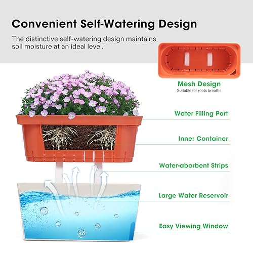 Image of VIVOSUN Self-Watering Planters, 12-Pack 10.5 Inch Compact Rectangular Window Herb Planter Box with 10 PCS Plant Labels, Plant Container for Basil, Flowers, Succulents, Indoor & Outdoor