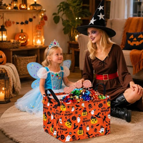 Image of Halloween Pumpkin Ghost Storage Basket, Black Cat Spider Toy Organizer