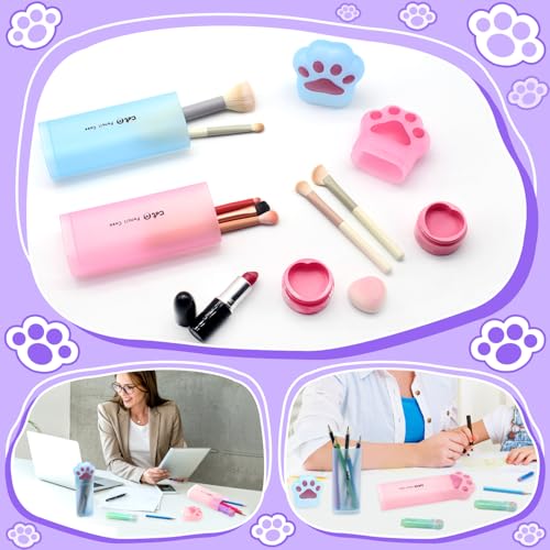 Image of Benvo Cat Paw Pencil Holder Plastic Kitten Paw Pencil Case Box Storage Organizer Container for Stationery Pencils Pens Rulers Office Portable Desk Accessories (Pink & Light Blue, Pack of 2)