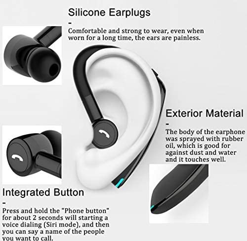 Image of 180 Rotating Single Bluetooth Ear Hook Business Sport Painless Headset Noise Reduction Headset for All Smartphones (with1 Year Replacement Warranty)