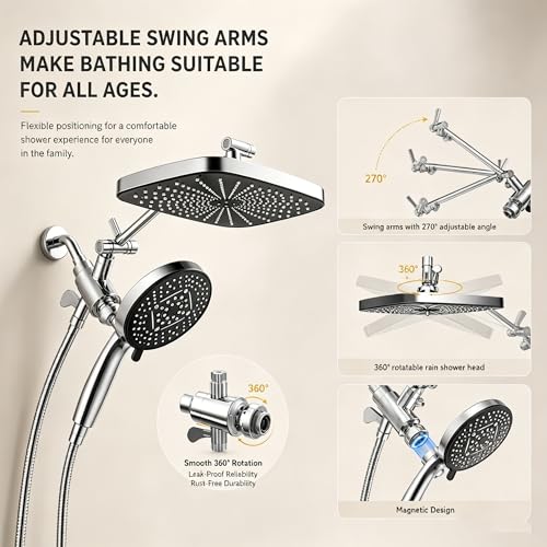 Image of High Pressure Shower Head with Handheld, Upgrade Rain Shower Heads with Fixed Showerhead Combo, 10 Sprays Handheld Shower Head Built in Power Jets, 71 inch Long Hose, Chrome Silver