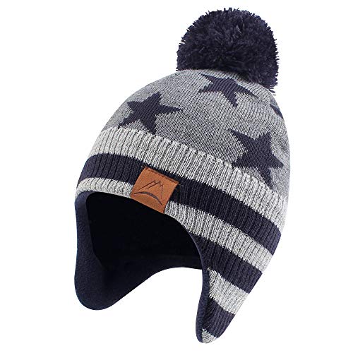 Iridescentlife Toddler Winter Hat for Boys Warm Baby Girl Beanie Fleece Infant Knit Snow Caps for Newborn (A-Stripe Navy Star, M(1-3 Years))