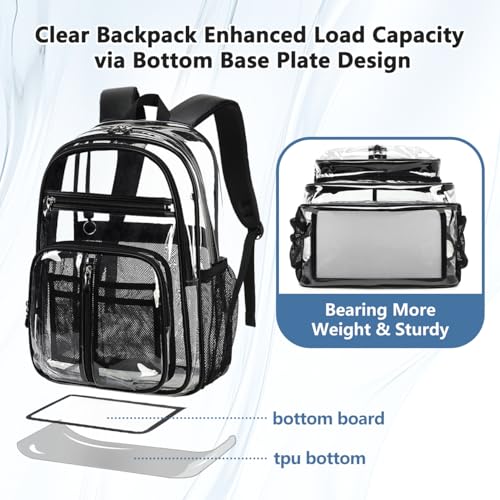 Image of Extra Large Clear Backpack Heavy Duty for Adults, XL TPU 18in Black Bookbag | See Through Stitch durable plastic Multi-Pocket Design For School Adults work Warehouses Airport security,check events
