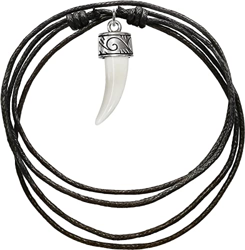 Wolf Fang with Curly Crown Pendant Adjustable Cord Necklace4