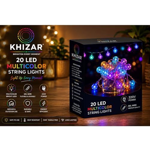 Image of KHIZAR 20 LED Crystal Ball String Lights Multicolor Gel Wire Plug-in Fairy Lights, Decorative Globe LED Lights for Bedroom, Wedding, Diwali, Christmas, Party, Home & Garden Decor