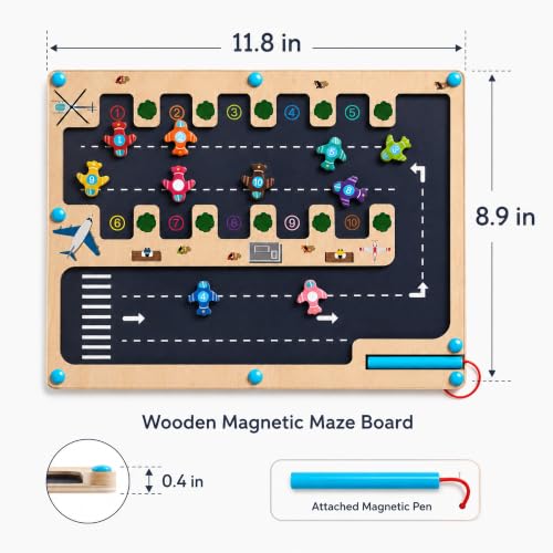 Image of Magnetic Number Maze Toy for Toddlers Ages 3-5, Wooden Airport Parking Puzzle with Magnetic Pen, Montessori Counting & Number Matching Learning Toy, Fine Motor Skills Activity for Boys Girls 3 4 5
