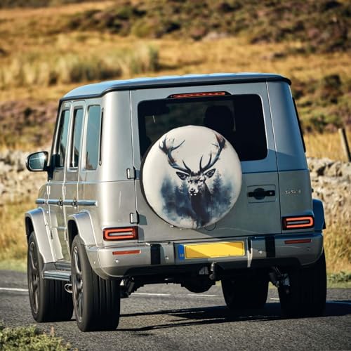 Image of Deer Spare Tire Cover Wheel Protectors Weatherproof Deer Pattern Wheel Covers Universal Fit for Trailer RV SUV Truck Camper Travel Trailers Accessories 16 Inch
