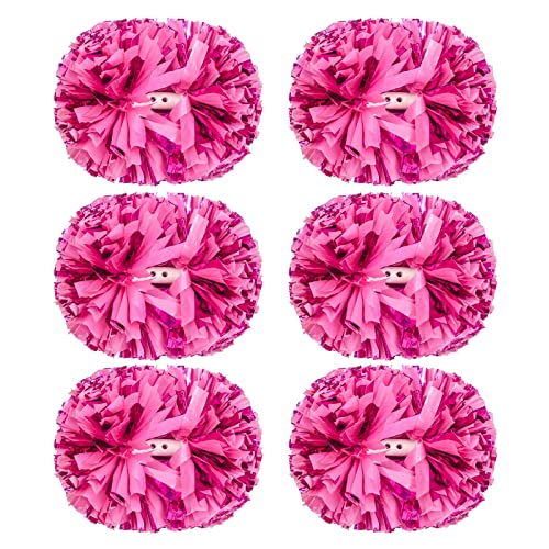 Extpro 6Pcs Cheerleading Pom Poms Matte Metallic Foil Cheer Pompoms with Baton Handle, Kids Adults Team Spirit Cheering Stuff for Sports Games Carnival (Mix Rose Pink)