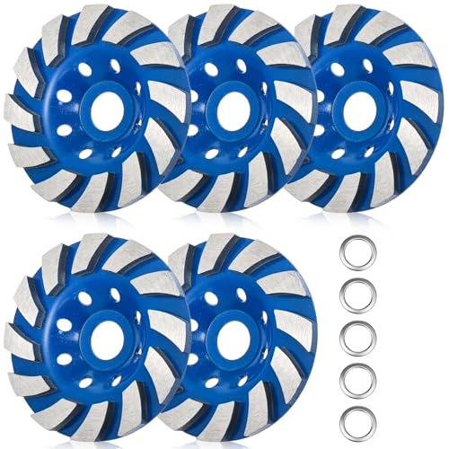 Image of Cedilis 5 Pack Diamond Concrete Grinding Wheel, 4 1/2 inch Heavy Duty Diamond Cup Wheel for Angle Grinder, 12 Segments, Blue