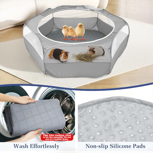 Image of Pawaboo 2-in-1 Small Animals Playpen with Pad, Gray+Gray