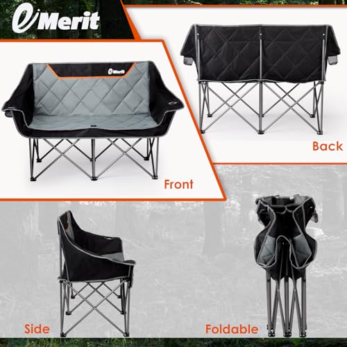 EMERIT Oversized Double Duo Camping Chair Folding Camping Loveseat 2 Person Camping Couch Heavy Duty Lawn Chairs for Outside with Padded Seats & Armrests の商品画像 5