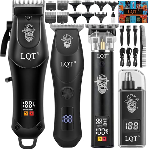 Image of Men's Professional Cordless Hair Clippers & Trimmer Kit, 4-in-1 Electric Shaver Set with LED Display, Waterproof Body Groomer, Nose Trimmer & T-Blade for Bald Head, Full Barber Kit (Blue)