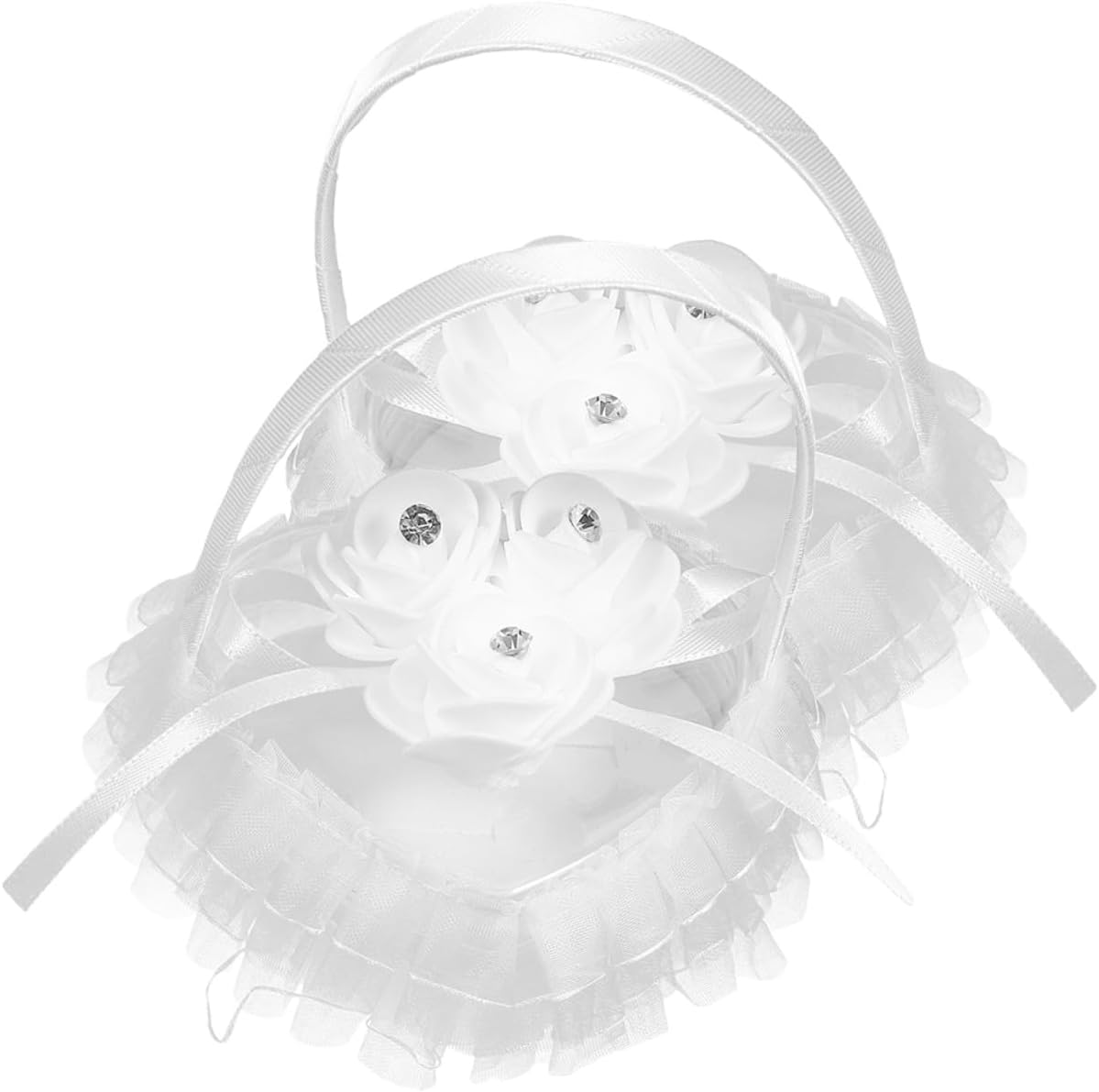 FUOYLOO Wedding Ring Pillow Set 2pcs Heart-Shaped Lace Flower Decoration with Rhinestones White Ring Bearer Cushion for Wedding Ceremony Party
