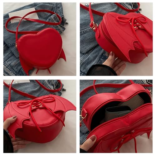 Halloween Purses for Women Bat Wing Heart Shoulder Purse Lace Up Gothic Crossbody Bag Kawaii Novelty Shoulder Handbag3