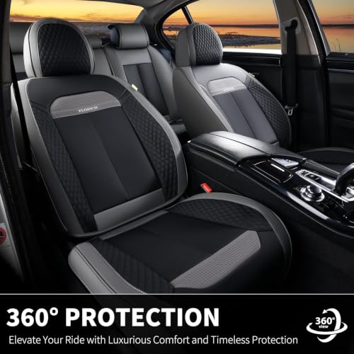 Image of FLORICH Full Set Car Seat Covers, Breathable Waterproof Nappa Leather Seat Covers, Gary Seat Covers, Automotive Interior Cover Universal for Cars SUV Truck Sedan - Gary&Black
