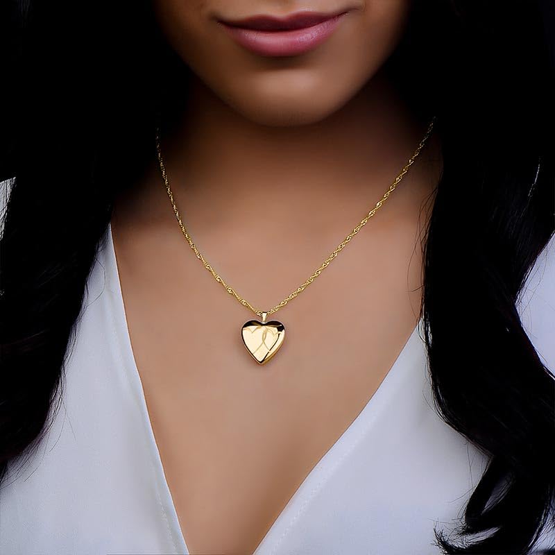 PicturesOnGold.com 14K Gold Filled Yellow Interlocking Hearts Heart Locket 2/3 Inch X 2/3 Inch with Engraving2
