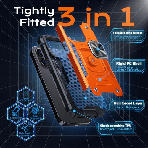 Image of Anqrp Heavy Duty Case for iPhone 13 Pro Case with Enhanced Ring Holder Grip Stand, Military Grade Shockproof Rugged Drop Protective Silicone Hard Slim iPhone 13 Pro Phone Case Cover,Orange