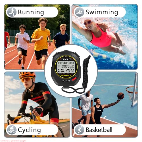 Image of Sports Stopwatch 100Laps Split Memory Digital Stopwatch Referee Stop Watch Timer Calendar Alarm with 3-Row Extra Large Screen Water Resistant Includes Battery for Running Coaches (100 Split)