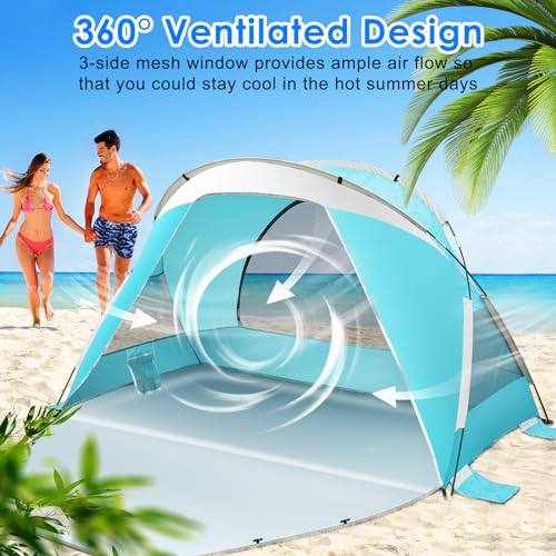 Beach Tent, Portable Beach Shade Tent for 3-4 Person, UPF 50+ UV Waterproof Lightweight & Easy Setup Sun Shade Canopy with Carrying Bag for Outdoor Camping Fishing - Image 4