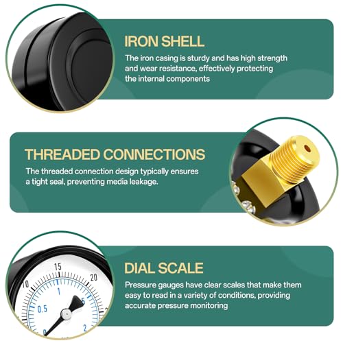 Image of 0-30PSI Well Pump Pressure Gauge 2 inch Dial Size, 1 /4 inch NPT Back Mount, 3-2-3% Accuracy, for Tube, Water Pump, Gas, Liquid, Pressure Test