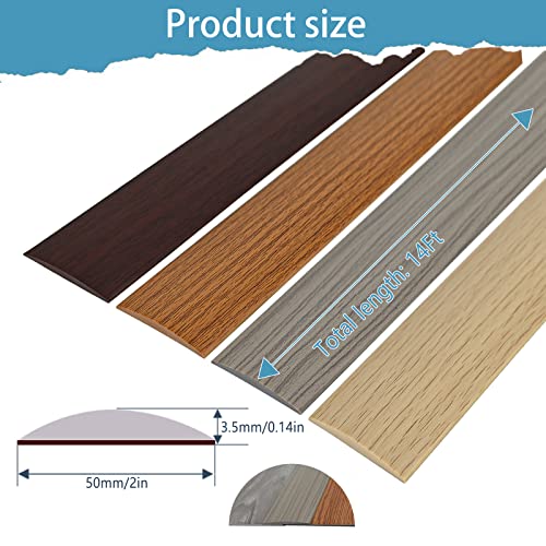 14Ft Floor Transition Strip Self Adhesive Floor Cover Strip Thresholds For Doorways 2Inch Wide Flexible Pvc Vinyl Floor Flat Divider Strip Door Gap Connecting Strip, Grey Wood Grain #TOP1