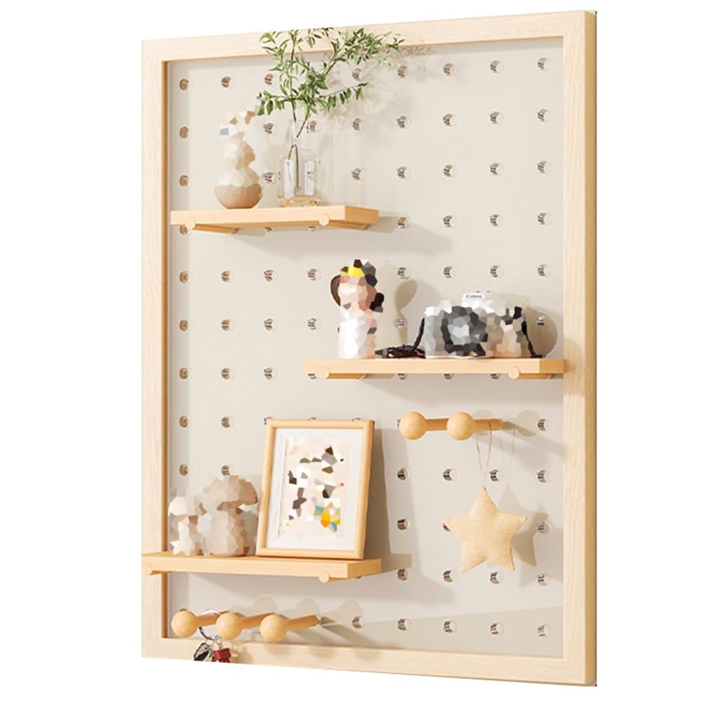 Pegboard Organiser, Holz Ornament Display Peg Board, Wandhalterung Display Stand, Storage Combination Set Mit Dekorativem Brett Holzstäbe Für Home Office Garage(WoodB,65X85X2cm)