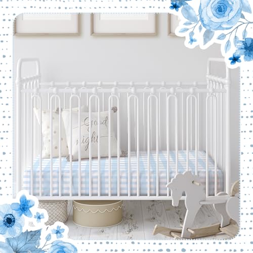 Image of Peryiter 2 Pack Blue Gingham Crib Sheets for Boys Coquette Bed Sheet Set Fitted 52'' x 28 inch for Standard Crib Mattress Stretchable Soft Toddler Aesthetic Nursery Decor