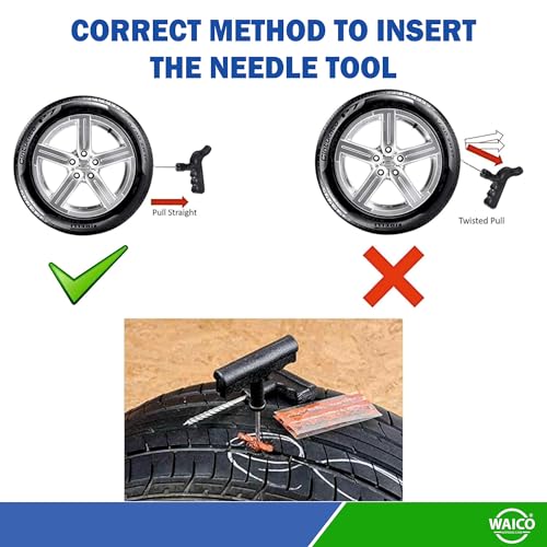 Image of WAICO 6 in 1 Universal Tubeless Tyre Puncture Kit | with Tools, Plier, Knief, Puncture Strips, & Storage Bag | Emergency Flat Tire Repair Tool Set for Car, Bike, SUV, & Motorcycle.