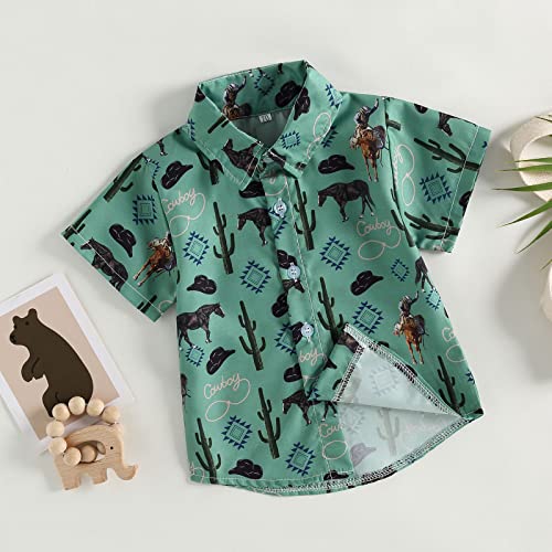 Western Baby Boy Clothes Button Down Short Sleeve Shirts Country Cowboy Dress Shirt Tops Summer Vintage Clothes3