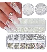 4 Boxes Flatback Rhinestones and Pearls Nail Charms for Acrylics - Crystals, Half Rounds, and Acc...