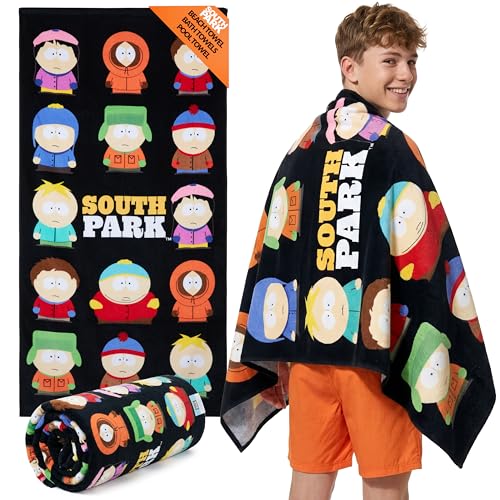 South Park Serviette de Plage Adulte Ado Serviette à Séchage Rapide 100% Coton Douche Piscine Gym Stan Kyle Cartman Kenny Accessoire Vacances 140x70cm