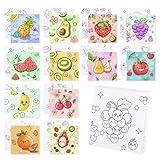 Zynlio 12 Packs Fruit Pre Drawn Canvas to Paint, Pre Printed Canvas for Painting, Pre Stretched Canvas Outline Painting Boards for Beginners, Students, Party Favors(4 * 4in)