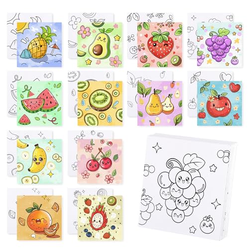 Zynlio 12 Packs Fruit Pre Drawn Canvas to Paint Pre Printed Canvas for Painting Pre Stretched Canvas Outline Painting Boards for Beginners Students Party Favors(4 * 4in)