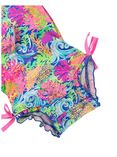 Image of RuffleButts Baby Girls UPF 50+ Sun Protection Floral Printed Long Sleeve One Piece Rash Guard Swimsuit with Zipper
