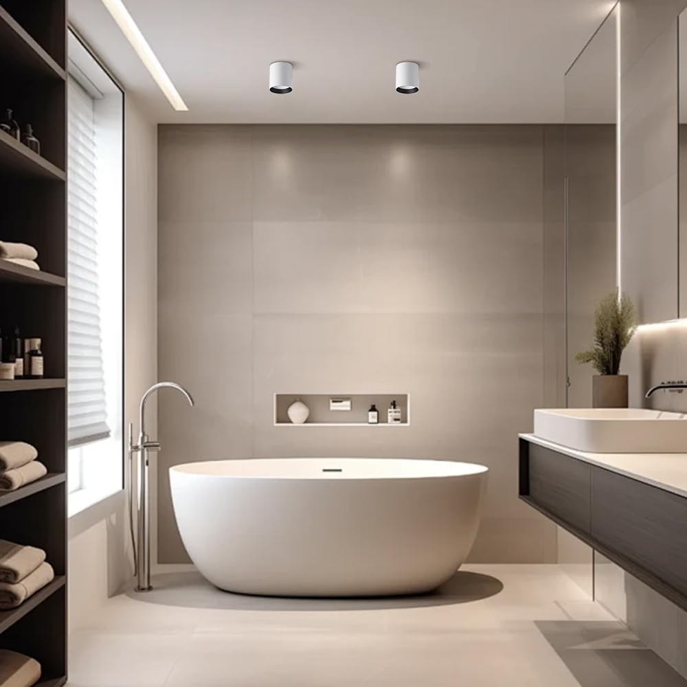 Foco de Techo LED IP65, Resistente al Agua, para baño, Foco cilíndrico Empotrado de 3,15″, direccional, para Sala de Estar, Entrada, balcón (6000 K, 12 W)