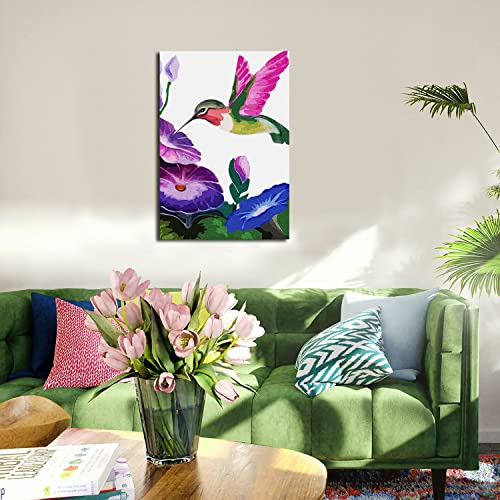 Image of YAKOLECI Latch Hook Kits for Adults, Color Printed DIY Rug Crafts Arts Carpet for Home Decoration Festival Gift 23.6''X15.8'' (Flower Hummingbird)