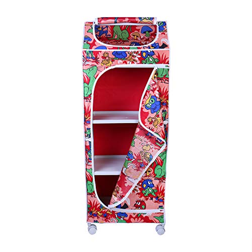 Image of Little One's | 4 Plastic Shelves Baby Foldable Wardrobe (Made in India), Unbreakable Material, (Steel Structure) | Jungle Red | H4 /AR