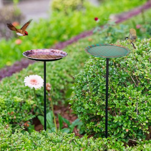 dreamysoul Metal Bird Baths for Outside, Small Garden Bird Bath & Bird Feeders with Metal Stake, BirdBaths for Outdoor Garden Yard Lawn Decor (2 PCS)