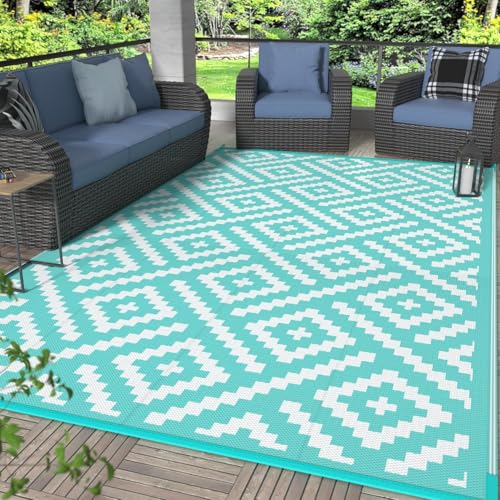 Image of GENIMO Outdoor Rug, Waterproof Plastic Rugs for Patio, 6'x9' Mist Blue