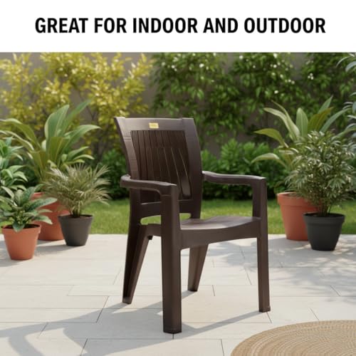 Image of Patiofy Single Plastic Chair for Home & Outdoor Use | Heavy Duty Comfortable Chair with Strong Legs | Stackable, Easy to Clean | Suitable for Living Room, Balcony (Pack of 1-Rolex | Brown)