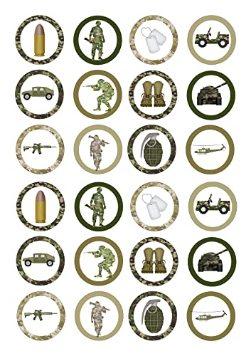 24 comestibles PRE CUT ejército militar niños niños decoración de fiesta cupcakes adornos en papel de arroz oblea