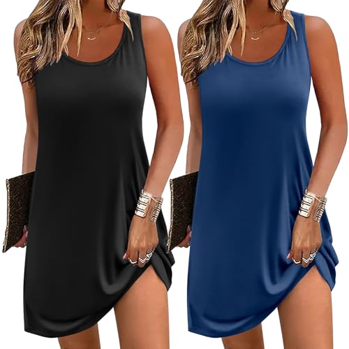 Image of Ekouaer Nightgowns for Women 2 Pack Sleeveless Sleepwear Tank Sleep shirts Chemise Nightshirt S-XXXL
