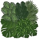 Opvixi Palm Leaves, 108 Pcs 6 Kinds Artificial Palm Leaves Monstera Tropical Leaves Decor, Green Leaves for Jungle Hawaiian Luau Safari Party Table Wedding Birthday Theme Party Decorations