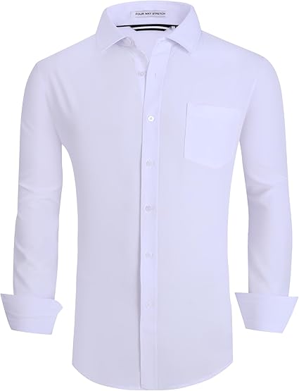 Alex Vando Mens Dress Shirt Wrinkle Free Regular Fit 4-Way Stretch Button Down Shirts