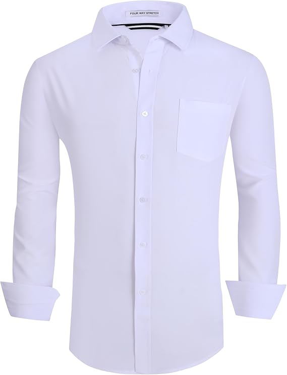 Alex Vando Mens Dress Shirt Wrinkle Free Regular Fit 4-Way Stretch Button Down Shirts