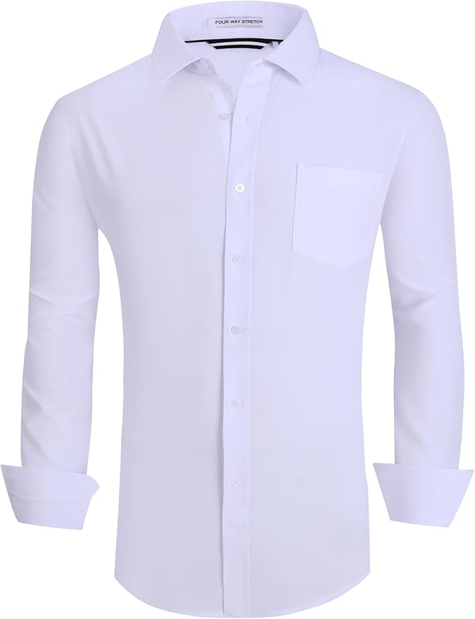 Alex Vando Mens Dress Shirt Wrinkle Free Regular Fit 4-Way Stretch Button Down Shirts