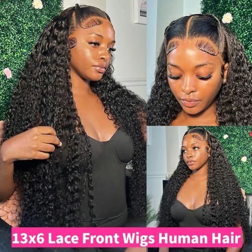 Image of JTMMP 22 Inch 13x6 Deep Wave Lace Front Wigs Human Hair 200% Density Deep Curly Frontal Wigs Human Hair Glueless HD Lace Front Wigs Human Hair Pre Plucked with Baby Hair for Women