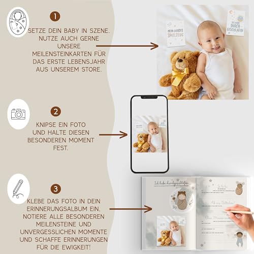 HIMMEL.HERZ.PAPIER® Mein erstes Jahr Babyalbum - Erinnerungsbuch Baby Tagebuch - Din A4 - Geschenk für Mädchen & Jungen zur Geburt… – Ansicht 3