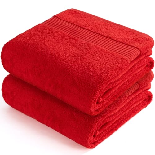 Image of Cotton Paradise 100% Cotton Turkish Towel Set, Soft Absorbent Quick Dry, 2 Piece 35x70 Bath Sheet Set, Red